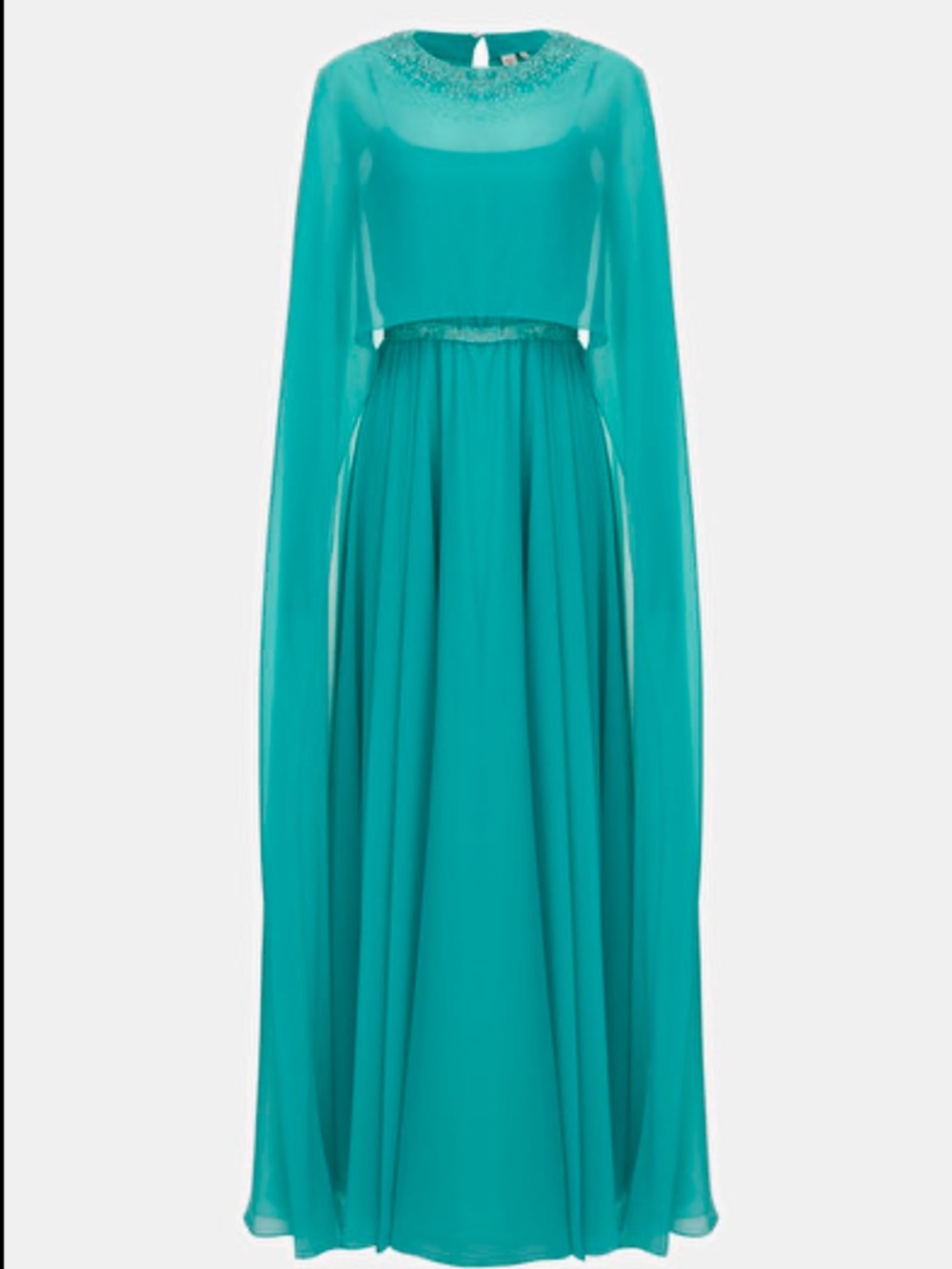 Sachin + Babi Teal Evening Maxi Dress with Beaded Capelet